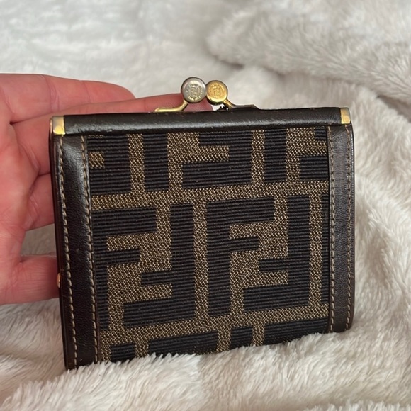 Authentic Fendi Zucca Kiss Lock Coin Wallet - Picture 5 of 13